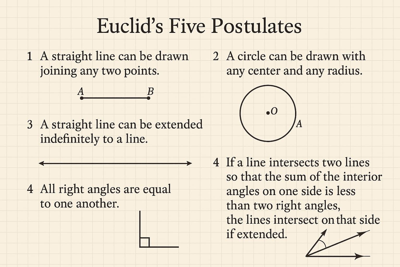Euclid's Five Postulates, the foundation of all geometry