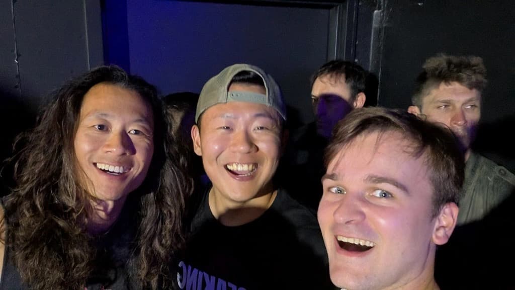 KB Kim with Justin Kan (Twitch co-founder) at a tech event in San Francisco