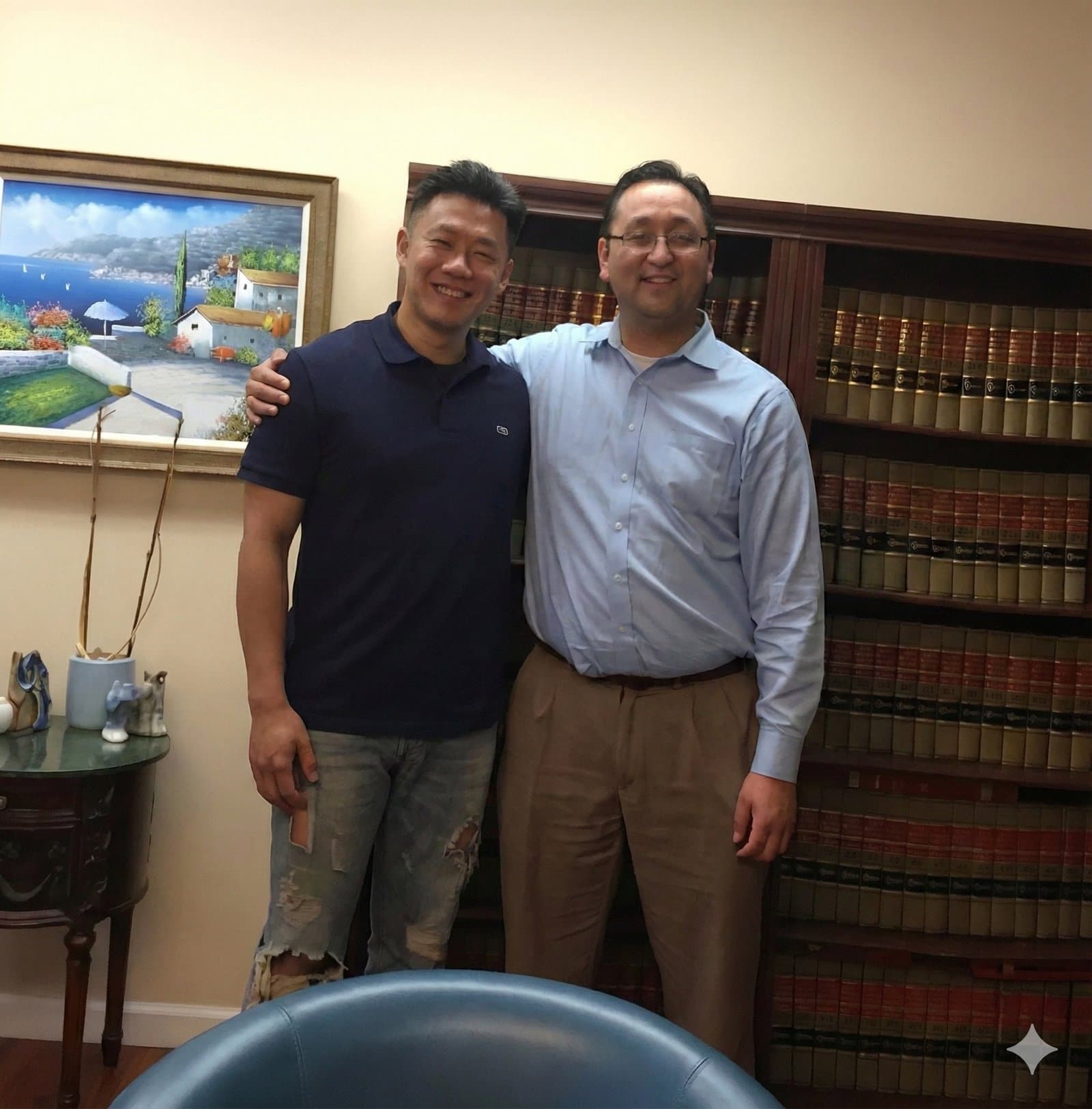 KB Kim with his attorney at the immigration law firm in Austin, Texas