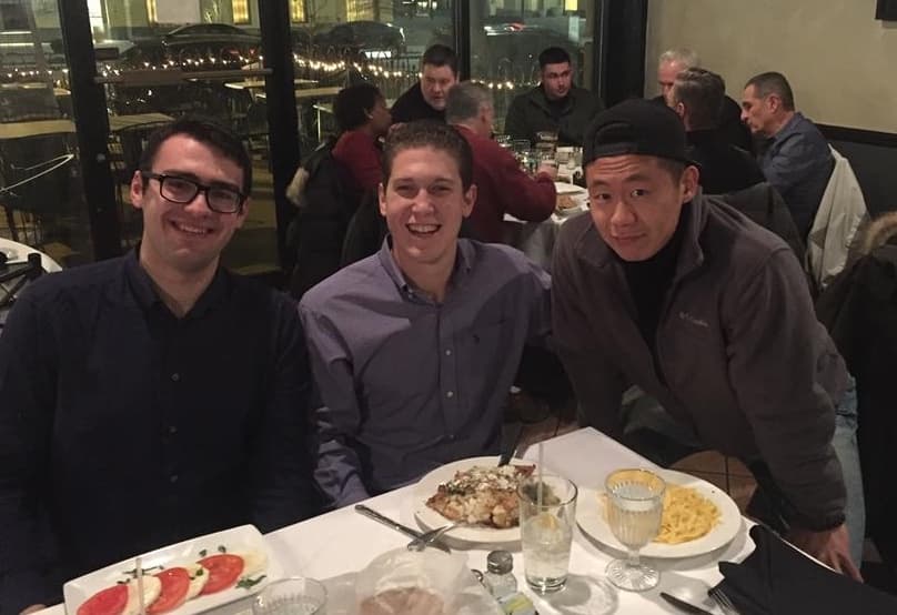KB Kim with roommates at a restaurant in the U.S.